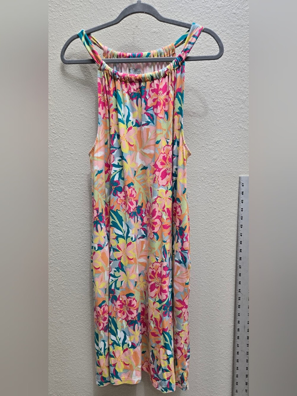 Floral Sleeveless Midi Dress in Pink and Teal